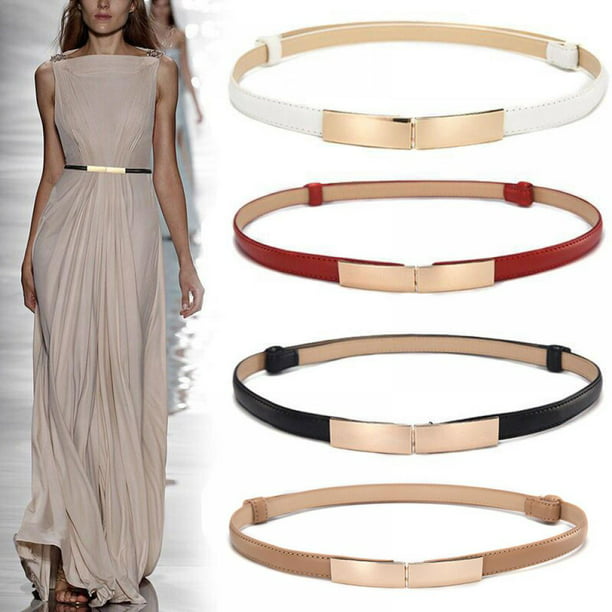Gold Ultra Thin Elastic Metal Dressy Waist Belt 